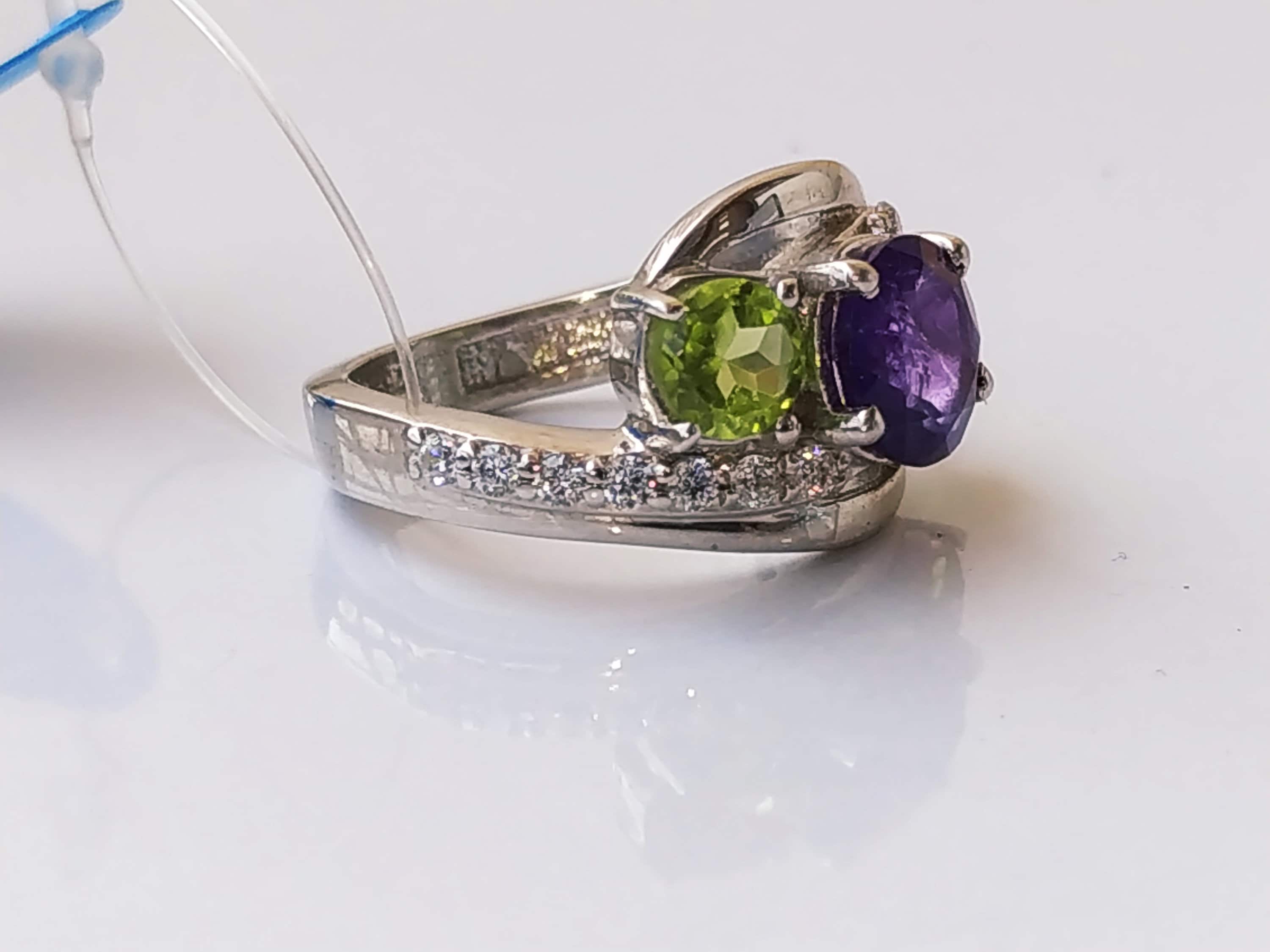 Natural amethyst and peridot ring in 925 sterling silver Etsy
