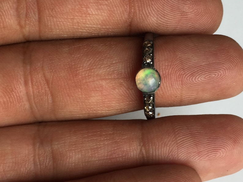 AAA quality natural fire opal ring with diamonds in 925 sterling silver