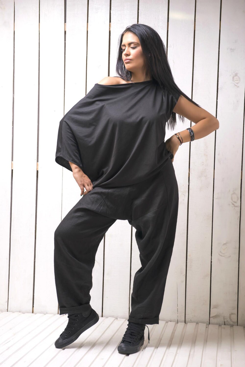 Off Shoulder Top Asymmetric Top Black 