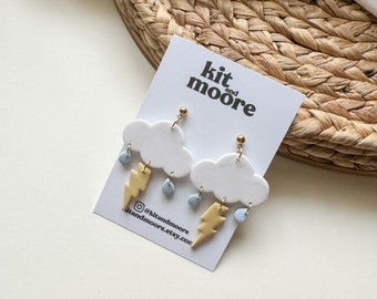 Stormy Cloud Dangle Earrings | Raincloud Earrings | Spring Showers Earrings | Lightweight Earrings | Handmade Clay Earrings
