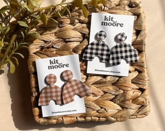 Gingham Dangle Earrings | Gingham Arch Earrings | Plaid Earrings | Autumn Earrings | Fall Earrings