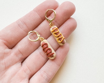Hotdog Clay Earrings | Hot Dog Huggie Hoops | Fourth of July Earrings | July 4th Earrings
