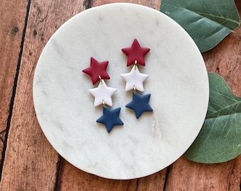 Star Stack Dangle Earrings | Red White and Blue Star Earrings | Fourth of July Earrings | July 4th Earrings