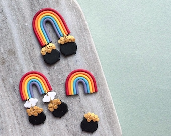 Classic Rainbow Earrings | Saint Patrick’s Day Earrings | Pride Earrings | Pot of Gold Studs | Lightweight Earrings | Handmade Clay Earrings