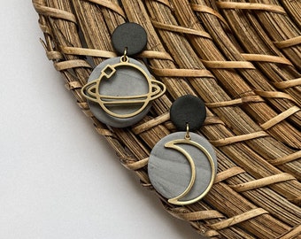 Moon and Saturn Earrings | Handmade Clay Earrings | Folklore Inspired Earrings | Astrology Earrings