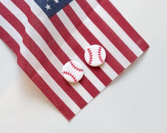 Baseball Earrings | Baseball Stud Earrings | Handmade Clay Earrings