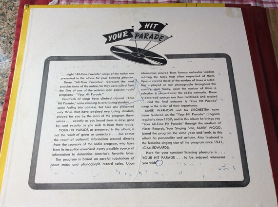 未使用 Your Hit Parade 1953 / 2 x レコード, LP Your Hit Parade Record Album - Etsy