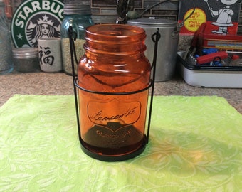 Hanging Orange Glass Jar