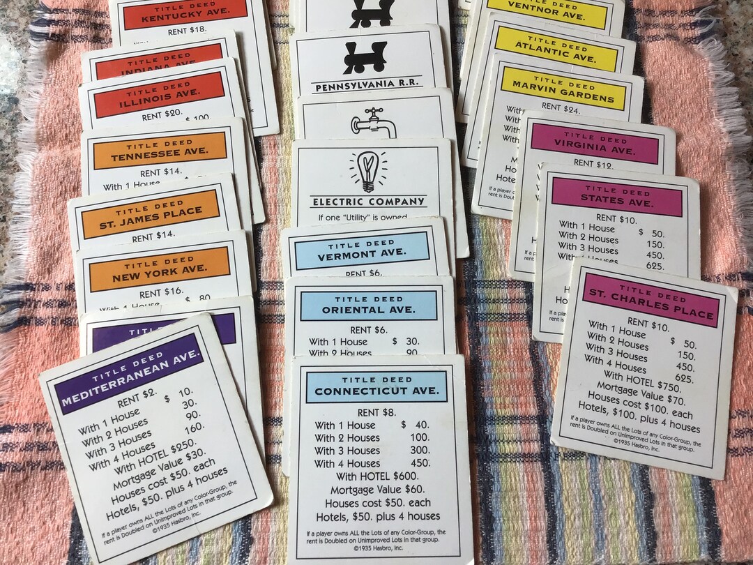 Monopoly Deed Cards - Etsy