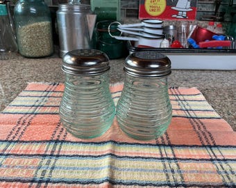 Green Ribbed Salt & Pepper Shakers