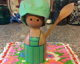 Wooden Egg Cup / with hat & spoon