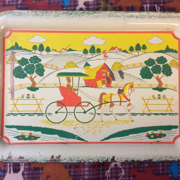 Tin Serving tray / Horse &  Buggy