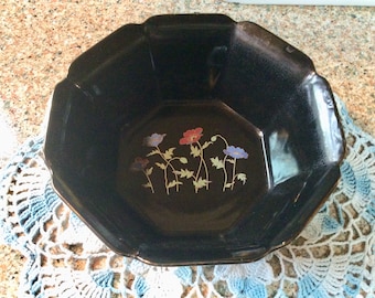 Japanese Black Flowered Bowl