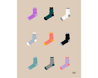 Sock Illustration Art Print- Bright Wall Art, Original Art, Simple Illustration, Sock Print, 8x10 Print