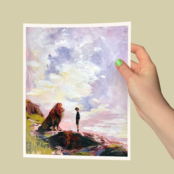 Narnia Art Print, Edmund and Aslan Painting, 8x10 Print, Landscape painting, The Chronicles of Narnia, Cloud painting, acrylic, wall art