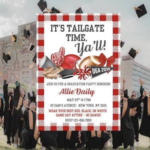 Tailgate Themed Graduation Party Invitation| UGA Graduation Invite | Black and Red College Graduation Invite | Editable & Printable