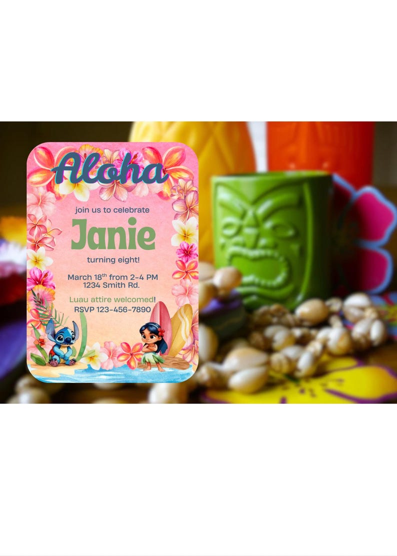 Watercolor Lilo &amp; Stitch Birthday Invite | Hawaiian Birthday | Luau ...