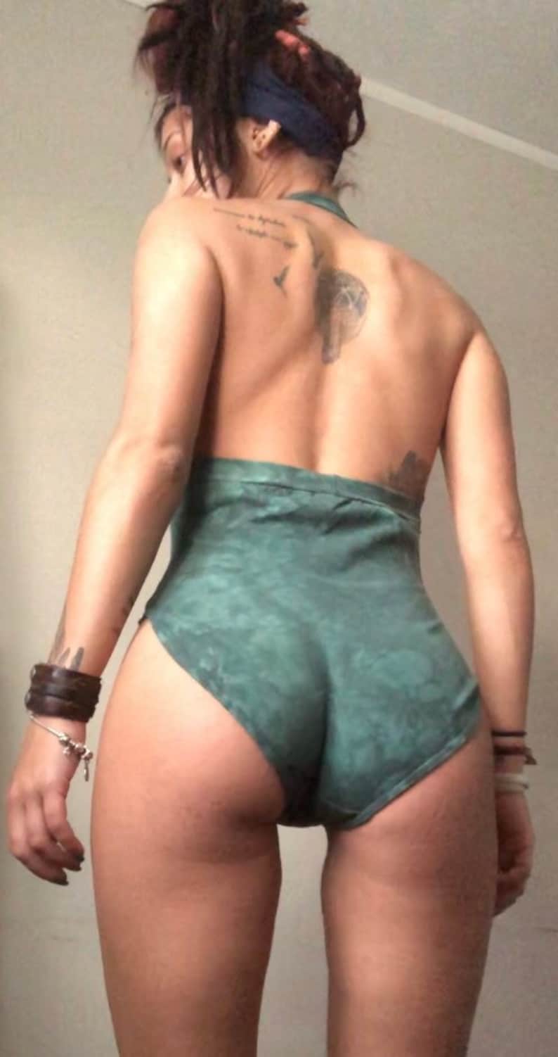 Vintage Jazzercise Authentic Green Tie Dye Halter Bodysuit size small Medium
