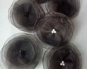 Aplicaciones de flores de organza/Juego de 5 flores/Flores de tela/Flores hechas a mano/Accesorios para el cabello/Artesanía floral