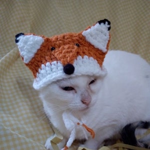 Mützen für Katzen/Fuchs Mütze für Katze/Katzenkostüm/Haustier Kostüm/Barett Mütze für Katze/Kitty Outfit/Katzen Outfit/Katzen Accessoires/Haustier Kostüm/Häkelmütze