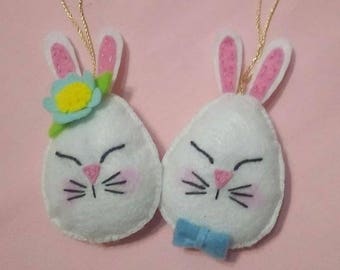 Felt Easter eggs -set of 2/Easter bunny eggs/Easter eggs/Felt Easter decorations/Easter ornaments/Eater eggs with bunnys