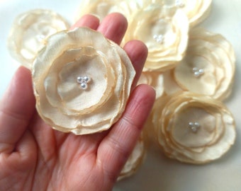 Organza flower appliques  Set of 6 Fabric flowers  Art silk flowers  Handmade flowers Hair accessories  Flower crafts