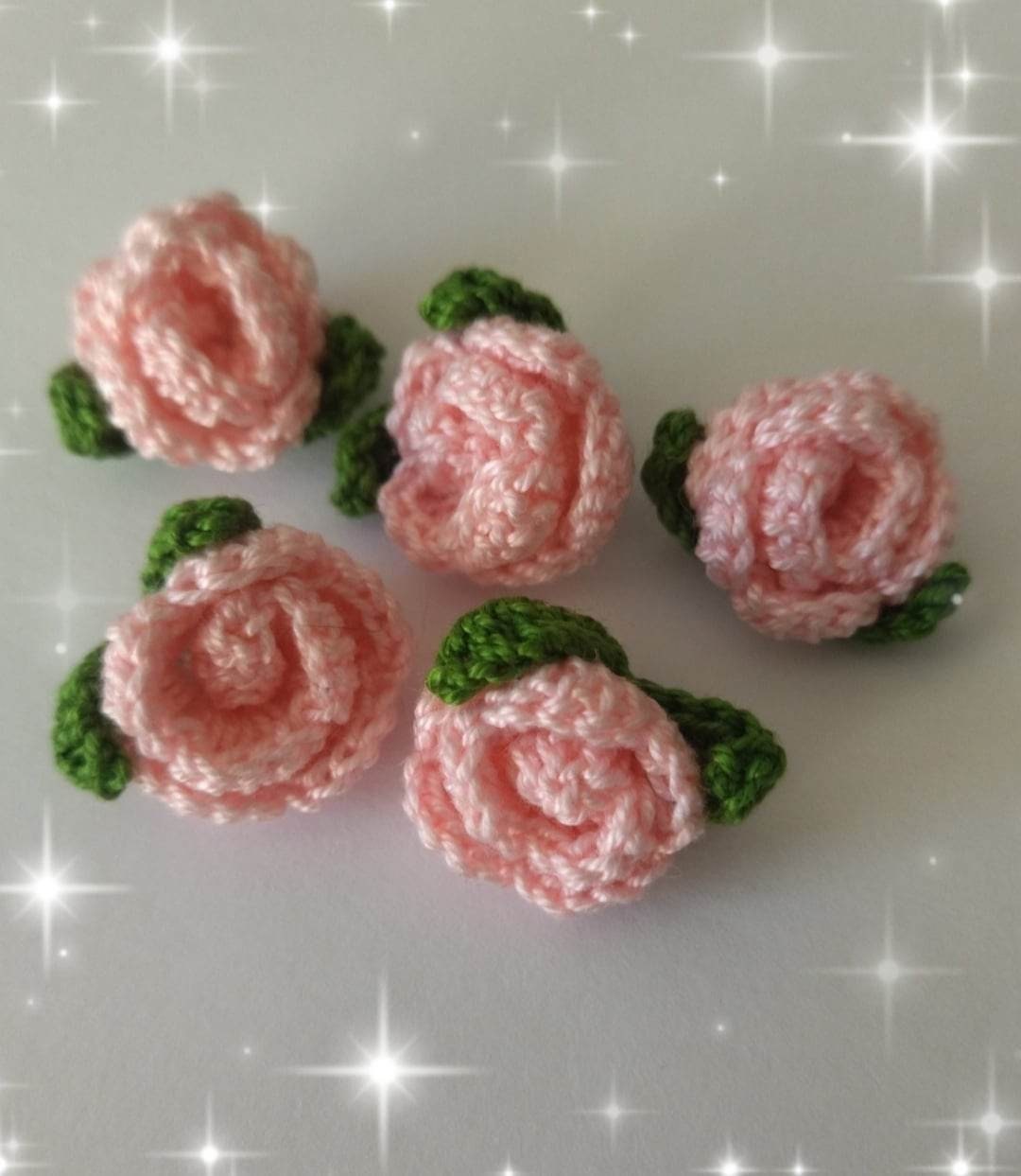 Pink Crochet Roses Crochet Mini Roses 5 Pink Crochet Roses Small Crochet Roses Appliques ...