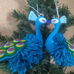 Blauwe pauwornamenten Vilt blauwe pauw kerst blauwe pauw kerstpauw