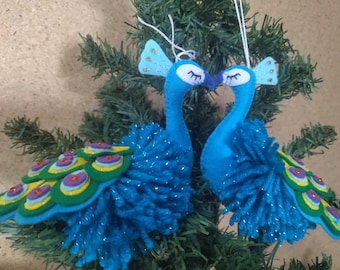 Blue peacock ornaments  Felt blue peacock  Christmas blue peacock  Christmas peacock