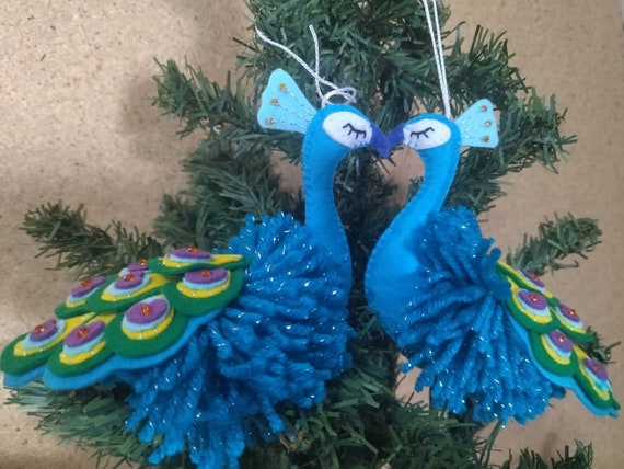 Blue Peacock Ornaments Felt Blue Peacock Christmas Blue Peacock Christmas  Peacock 