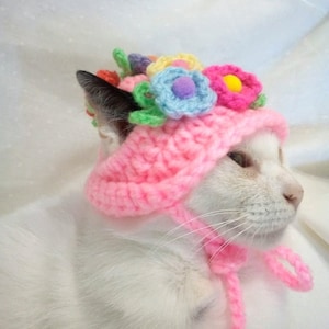 Blumen Hut für Katzen/Katzenkostüm/Haustier Kostüm/Barett Mütze für Katzen/Kitty Outfit/Katzen Outfit/Katzen Accessoires/Haustier Kostüm/Häkelmütze