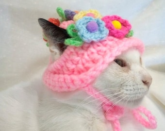 Hats for cats/Flower hat for cat/Cat costume/Pet costume/Beret hat for cat/Kitty outfit/Cat outfit/Cat accessories/Pet costume/Crochet hat
