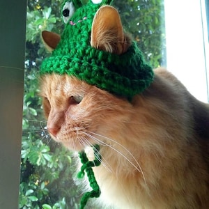 Frosch Hut für Katzen/Katzenkostüm/Haustier Kostüm/Barett Mütze für Katzen/Kitty Outfit/Katzen Outfit/Katzen Accessoires/Haustier Kostüm/Häkelmütze