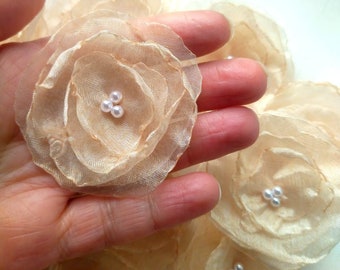 Organza flower appliques Set of 6  Fabric flowers  Handmade flowers Hair accessories Flower crafts
