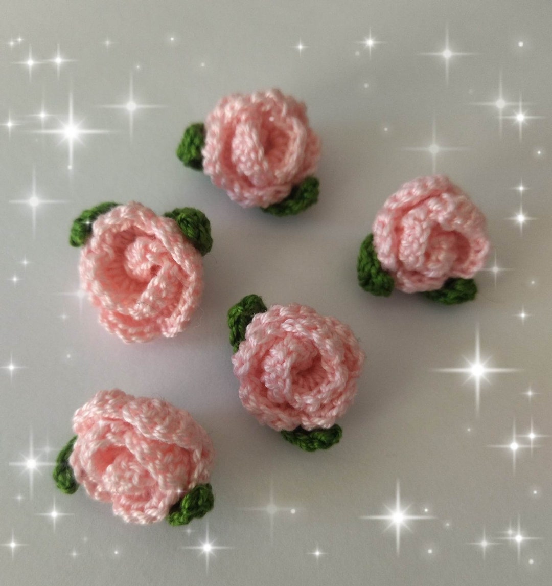 Crochet Mini Roses 5 Pink Crochet Roses Small Crochet Roses Appliques ...