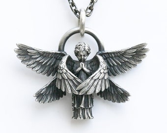 Seraph Angel Necklace | Seraph Wings Necklace | Praying Angel Wings Pendant Necklace | Triple Wings Feather Necklace | Winged Angel Jewelry