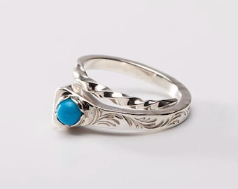 Natural turquoise ring, Sterling silver prairie diamond horseshoe nail ring, unique engagement rings for women, floral ring, good luck gifts