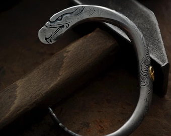 925 Sterling Silver Eagle Cuff Bracelet, 18K Solid Gold Accent Eagle Centerpiece, Engraved Eagle Feather and Head Bangle, Handmade Jewelry