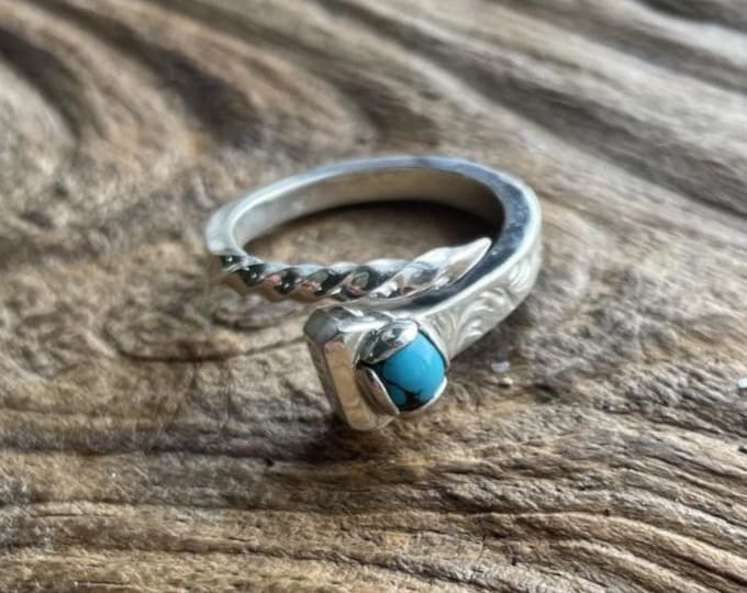 Natural turquoise ring, Sterling silver prairie diamond horseshoe nail ring, unique engagement rings for women, floral ring, good luck gifts