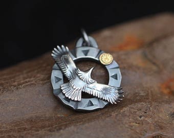 Sterling Silver Eagle Pendant Necklace – Native American Inspired Spiritual Jewelry, Handmade Symbolic Gift Men
