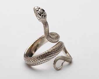 Sterling Silver Snake Ring | Twisted Wrap Gothic Serpent Ring for Women | Snake Pinky Ring | Viper Rings for Men | Animal Jewelry |Boho Ring