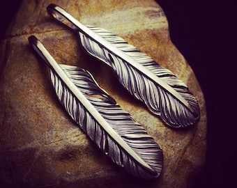 Limited Steal Deals, Minimalist Sterling Silver Feather Pendant, Handmade Jewelry, Spiritual Symbol, Thick Quill Engraving Feather