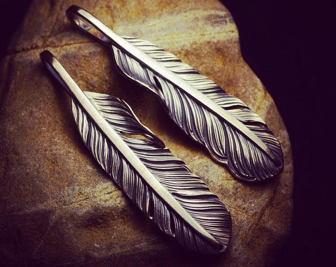 Limited Steal Deals, Minimalist Sterling Silver Feather Pendant, Handmade Jewelry, Spiritual Symbol, Thick Quill Engraving Feather