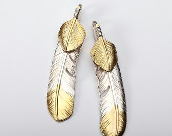 Sterling Silver Bald Eagle Feather Pendant with 18K Solid Gold Detailing | Native American Inspired Jewelry | Symbol of Freedom & Strength