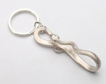 Snake Keychain | Silver Snake Keyring | Snake Charm | Snake Jewelry | Belt Key Hook | Serpent Keychain | Silver Key Fob | Serpent Jewelry