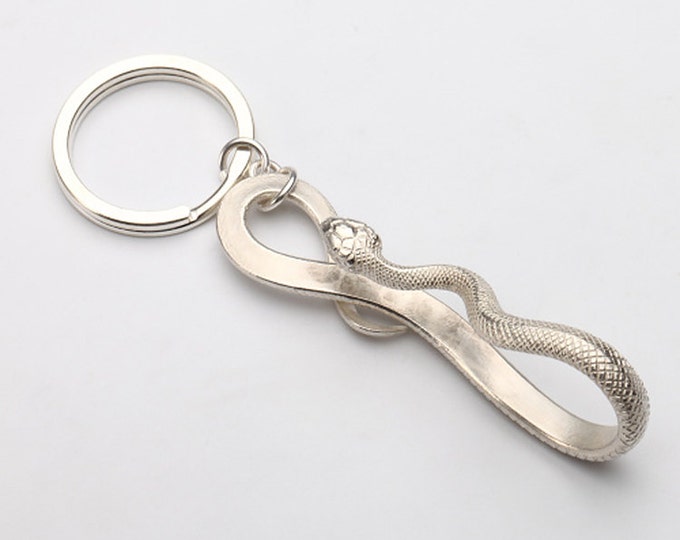 Snake Keychain | Silver Snake Keyring | Snake Charm | Snake Jewelry | Belt Key Hook | Serpent Keychain | Silver Key Fob | Serpent Jewelry