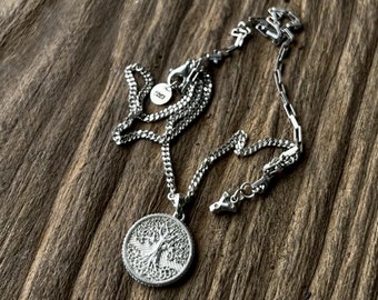 Family Tree of Life Pendant Necklace Sterling Silver | Life Tree Necklace | Layered Chain Necklace Women | Silver Tree of Life Charm Pendant