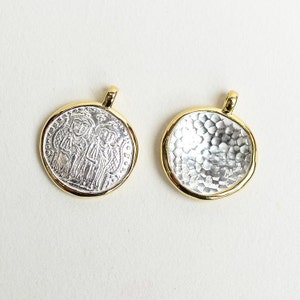 Greek Coin Pendant with Gold Bezel | Handmade Silver and Gold Charm Necklace | Vintage-Inspired Artisan Jewelry | Replica Coin Pendant Women