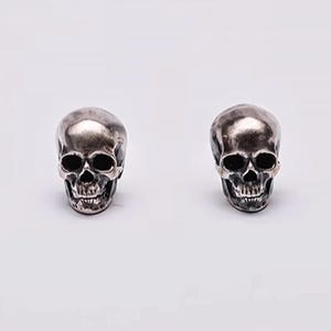 Sterling Silver Skull Earrings | Gothic Skull Studs for Halloween | Bold Punk Rock Jewelry | Punk Stud Earring| Unique Gift for Him or Her