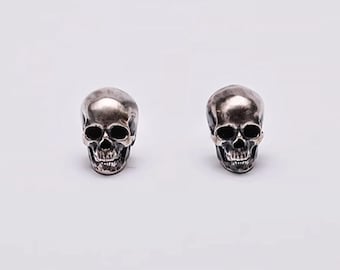 Sterling Silver Skull Earrings | Gothic Skull Studs for Halloween | Bold Punk Rock Jewelry | Punk Stud Earring| Unique Gift for Him or Her